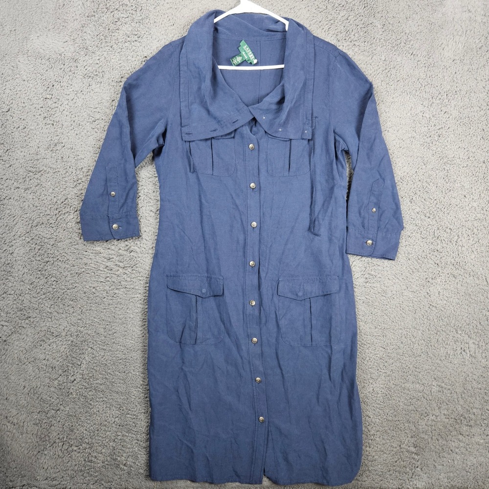 Lauren Ralph Lauren Silk Linen Button down Dress‎ Navy Blue 10